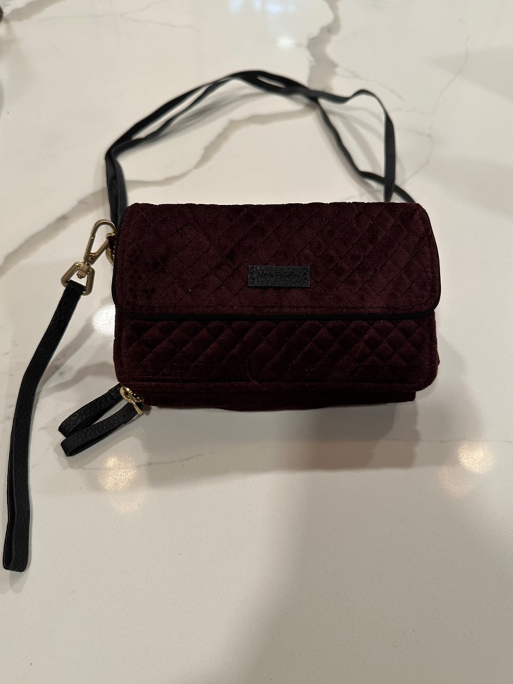 Vera Bradley Quilted Velvet Crossbody in Burgundy